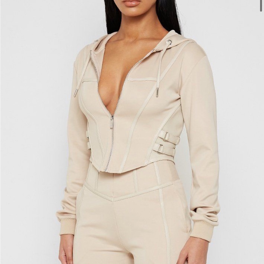 Maniere De Voir Beige/Tan Corset Hoodie S/M